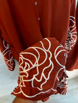 1194 Floral Embroidered Coord Set - Rust