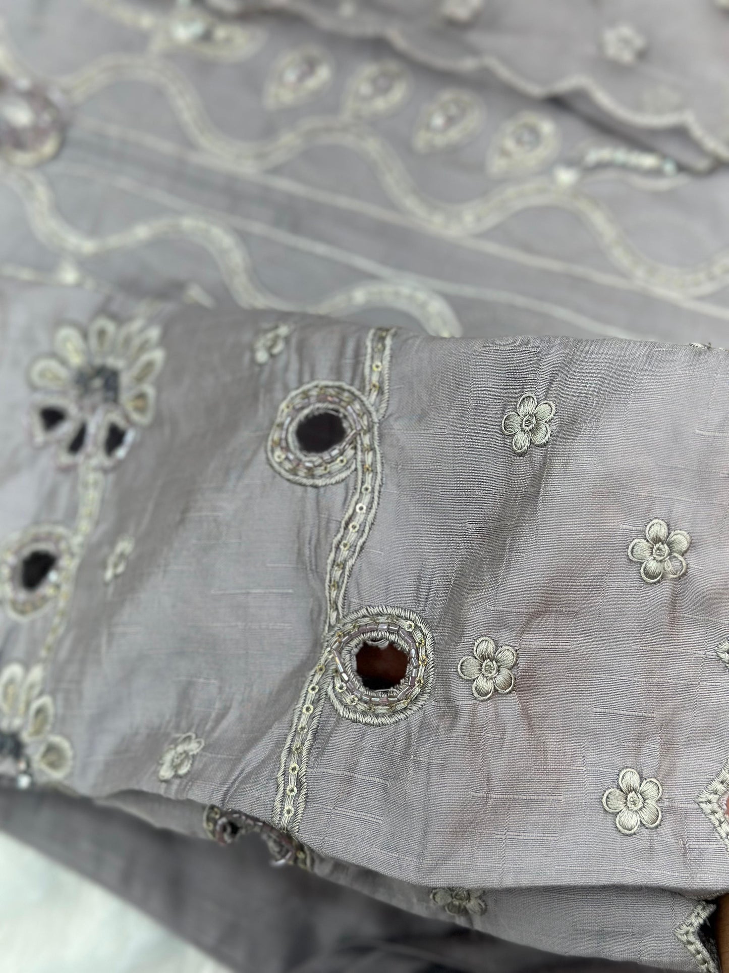 652 Pakistani Cut-Work Embroidery - Ash Lilac
