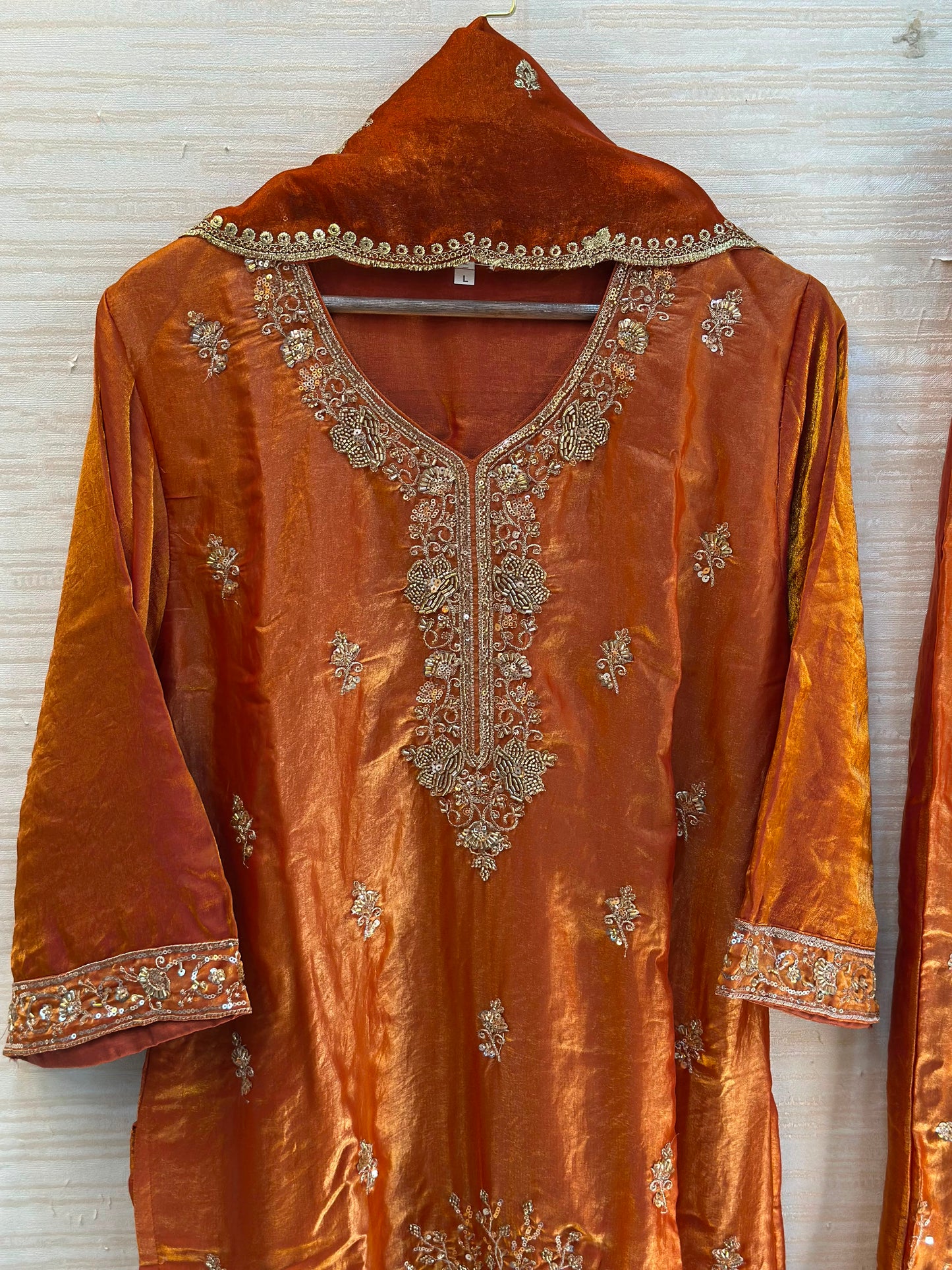 1204 Floral Hand-Work Partywear - Burnt Orange