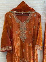 1204 Floral Hand-Work Partywear - Burnt Orange