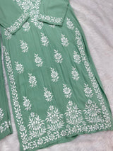 662 Lucknowi Palazzo Set - Pista Green