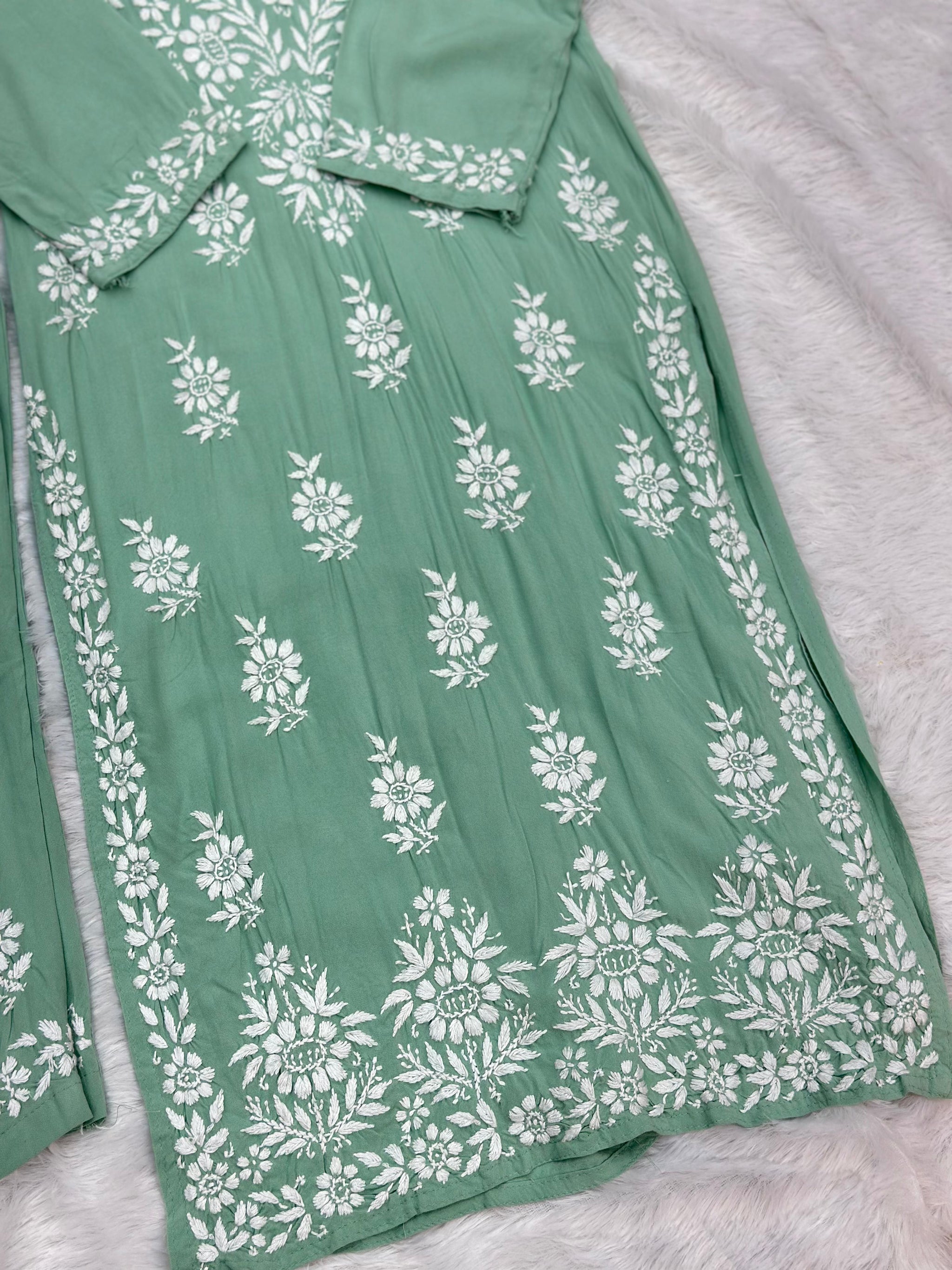 662 Lucknowi Palazzo Set - Pista Green