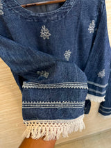 1189 Embroidered Denim Coordset - Dark Blue
