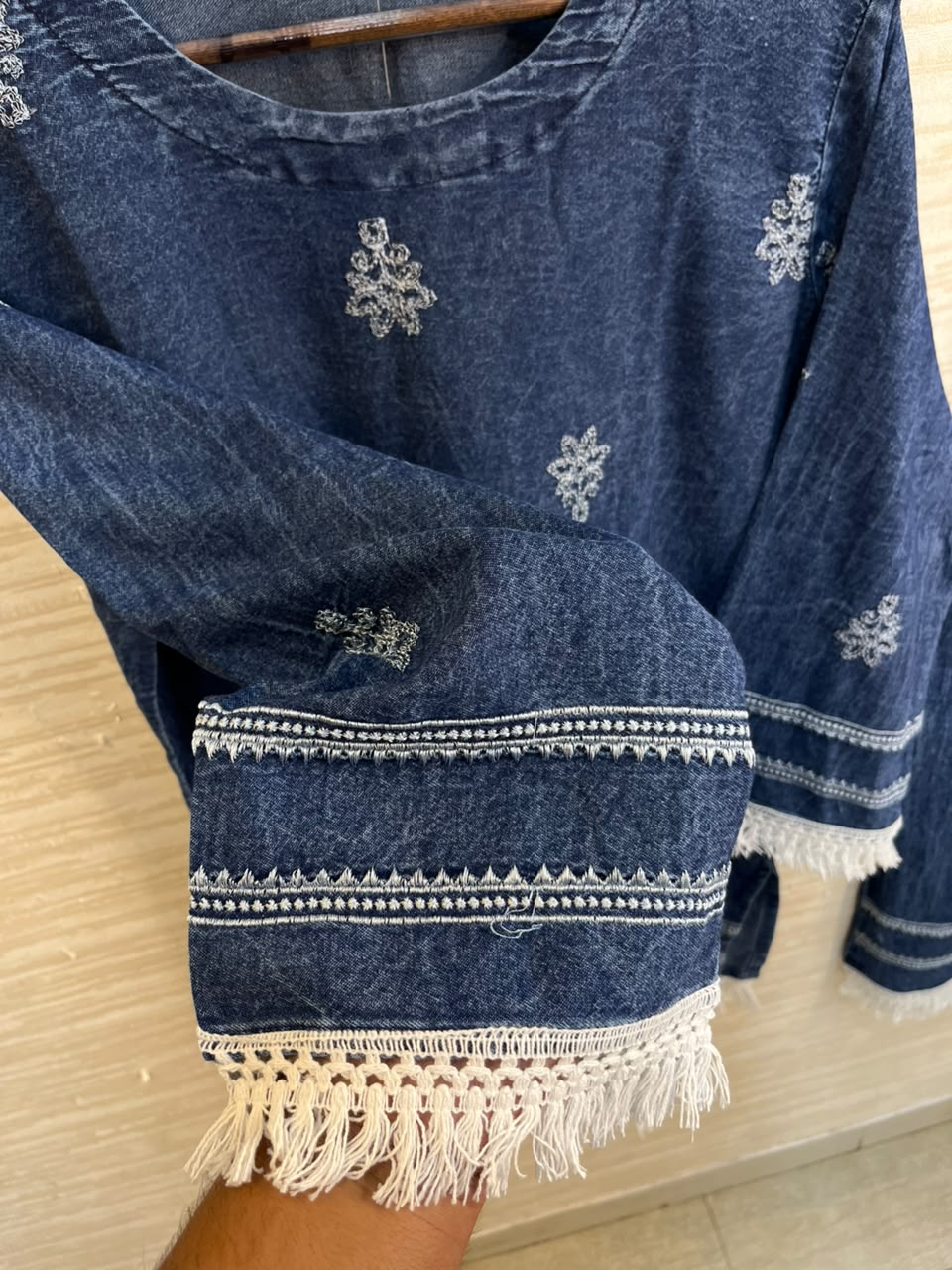 1189 Embroidered Denim Coordset - Dark Blue