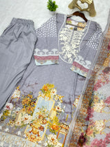 680 Pakistani Lawn Suit - Grey