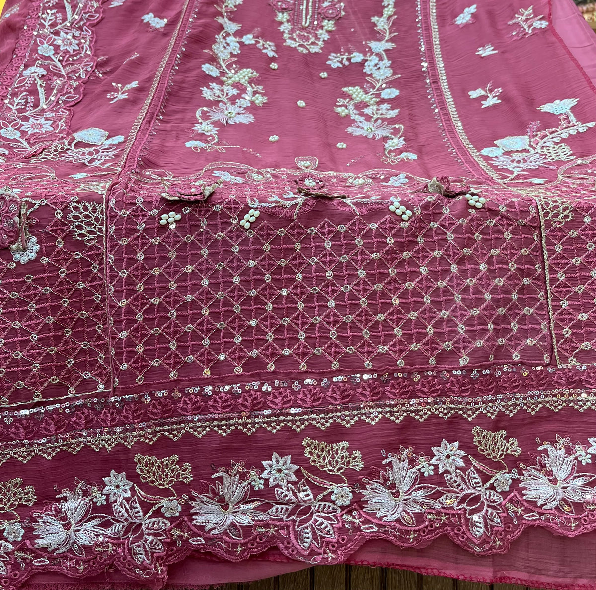 1446 Pakistani Unstitched Partywear - Berry Maroon