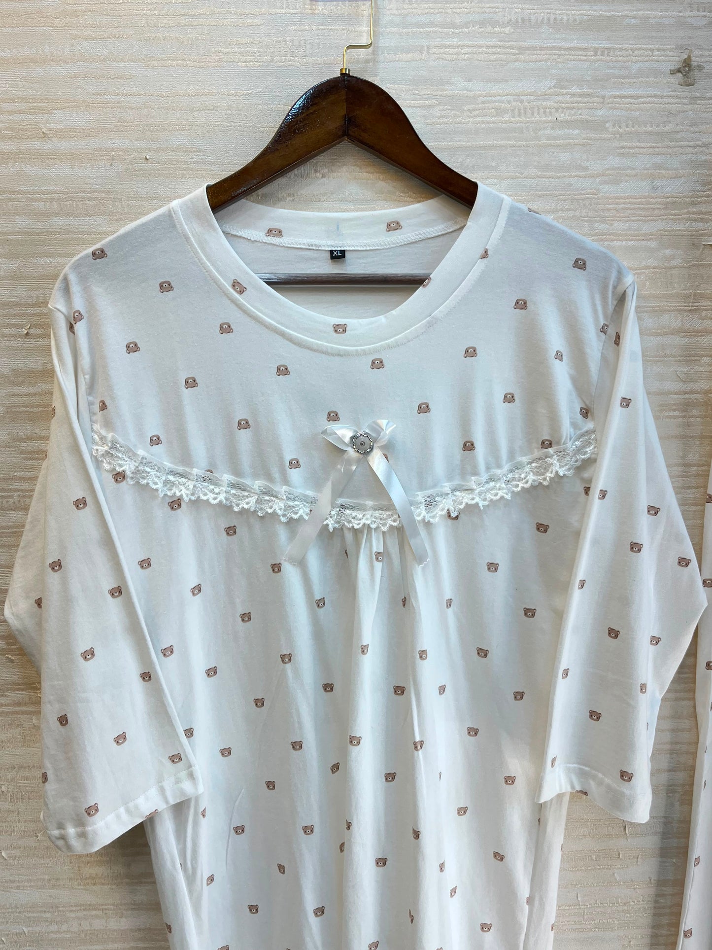 1211 Korean Bow Night Wear - Cream