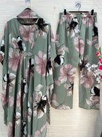 1099 Floral Kaftan Coord Set - Sage Green