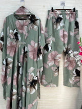 1099 Floral Kaftan Coord Set - Sage Green