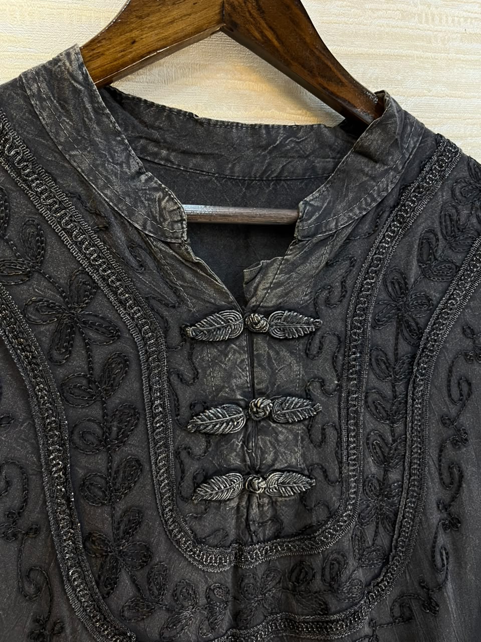 1205 Kashmiri Embroidered Coord Set - Washed Black